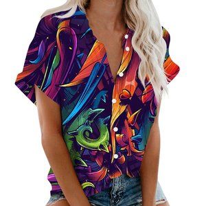 Summer office simple 2023 new fashion women's shirt short sleeve 3D printing